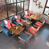 咖啡厅沙发 美式复古拼色混搭主题西餐厅桌椅 工业风沙发桌椅组合