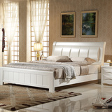 白色实木床1.5/1.8米双人简约现代婚床 中式橡木储物高箱床 包邮