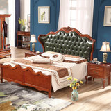 美式床皮靠床深色全实木床双人床真皮复古古典乡村皮靠软靠欧式床