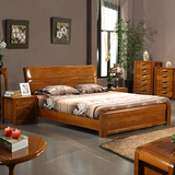 简约老榆木床 现代中式实木床1.8米双人高箱储物床水曲柳卧室家具