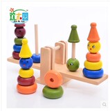 儿童蒙氏教具木制彩虹塔平衡玩具蒙台梭利家庭小丑天平堆搭积木