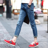 香港代购夏季韩版男士牛仔裤九分裤直筒小脚青年修身款9分薄款潮