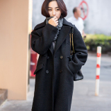 2015秋冬新款韩版宽松双排扣加厚过膝毛呢外套长款羊绒呢子大衣女