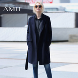 Amii[极简主义]2016冬季羊毛修身纯色加厚毛呢子外套女中长款大衣
