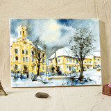 自油自画雪景diy数字油画风景画包邮手绘客厅卧室装饰壁画正品
