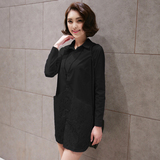 2016春季新款外贸原单女装韩版宽松polo领单件显瘦黑色长袖铅笔裙