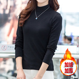 2015新款冬装韩版纯棉t恤修身长袖加绒加厚百搭高领女大码打底衫