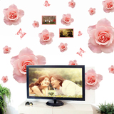 粉色玫瑰可移除墙贴 客厅照片墙墙贴画贴纸 卧室床头温馨浪漫贴花