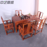 非洲花梨茶桌椅组合套装 中式实木古典家具 明式泡茶桌红木147CM