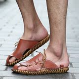 新品夏季拖鞋男夏季英伦防滑真皮包头拖鞋个性沙滩鞋男士凉拖潮