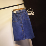 BBangel自制 2016韩国新款牛仔半身裙包臀裙修身美腿单排扣中长裙