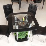双层玻璃方桌小户型不锈钢餐桌椅组合圆桌子接待洽谈桌椅一桌四椅