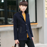 2015冬季新款韩版时尚男士毛呢大衣 英伦风中长款修身大衣 潮