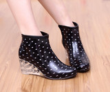 夏季韩国水晶时尚女士坡跟雨鞋短筒雨靴高跟水鞋防滑单款鞋包邮