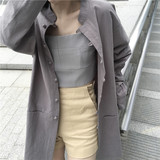 韩国秋装复古chic风宽松立领单排扣中长款休闲纯色长袖衬衫外套女