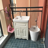 送货欧式实木阳台洗衣柜带搓板+橡木小浴室柜组合洗衣池陶瓷双盆