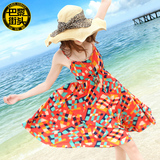 波西米亚沙滩裙格子短裙大码吊带小个子连衣裙夏海滩裙海边度假裙