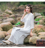 2016夏季新款中国风手绘改良旗袍 素棉麻仙女中袖连衣裙宽松版