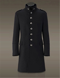 德国二战大衣军装男装立领修身纯色单排扣长款羊毛呢子大衣外套