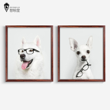 动物装饰画 宠物店狗狗摄影壁画现代简约书房客厅挂画组合有框画