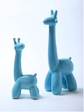 儿童房客厅趣味动物陶瓷摆件蓝色长颈鹿 特色家居软装饰品工艺品