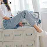 LRUD2016秋季新款韩版涂漆不规则牛仔裤女显瘦毛边缺口长裤直筒裤