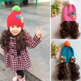 韩版婴儿童帽子宝宝帽女童帽小女孩帽秋冬保暖棉毛线1-2-3假发帽