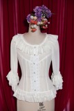 洋装LOLITA春夏新款修身衬衣宫廷高端复古雪纺蕾姬袖蕾丝公主衬衫