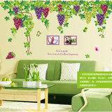 客厅电视背景墙餐厅厨房墙贴过道 绿叶贴纸大型彩色葡萄藤蔓贴画