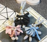 韩国定制最新可爱创意银丝花骨片小兔子包包汽车挂件钥匙扣圈