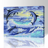数字油画客厅卧室风景动物手绘diy装饰画海豚飞跃 新海豚之恋