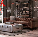 美式乡村真皮沙发头层牛皮组合小户型客厅北欧式复古拉扣皮艺沙发