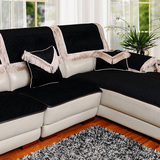 真皮沙发垫防滑简约现代布艺坐垫黑色沙发垫 四季纯色组合沙发套