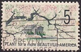 美国1966年植树美化.杰斐逊纪念堂.樱花邮票1全信销 外国邮票收藏