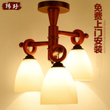实木中式三头吊灯美式乡村中国风东南亚木质日式书房餐厅中式吊灯