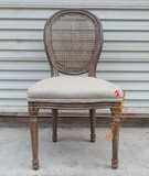 厂家库存实木雕科复古麻布单人位沙发北欧 欧式 法式橡木餐椅清仓