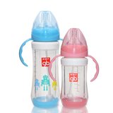 婴儿宝宝带吸管手柄奶瓶好孩子儿童宽口径双层防爆玻璃奶瓶新生儿