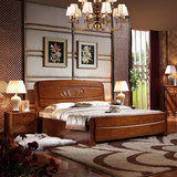 特价全实木床橡木1.5米单人床1.8米成人高箱储物床欧式双人床家具