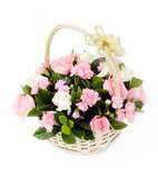 康乃馨粉玫瑰手提花篮 上海同城鲜花速递 鲜花店送花探望病人