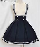 Lolita洛丽塔公主洋装秋季女装新款海军学院风条纹高腰背带裙