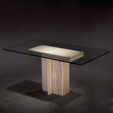 伊朗天然大理石白洞石餐桌椅组合长方形餐台简约现代家具KM-331E