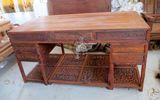 红木家具 明式老挝大红酸枝1.6米雕草龙书桌/写字台(半成品)