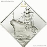 帕劳2010年纪念苏联二战功勋战列舰"马纳特号"2盎司镶金银币