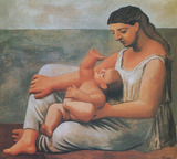 百传艺品 装饰画无框画油画世界名画 毕加索 母与子横