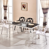 特价小户型长方形欧式餐桌椅组合 咖啡厅铁艺钢化玻璃餐台饭桌
