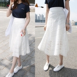 白色蕾丝裙长裙半身裙中长款夏季高腰包臀白色裙子女裙伞裙