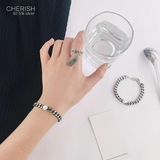 Cherish925纯银天然珍珠复古泰银做旧链条N型镂空手链韩国手饰女