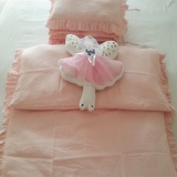 儿童亚麻床品 宝宝房婴幼儿亚麻花边木耳边枕套床单床笠被套定做