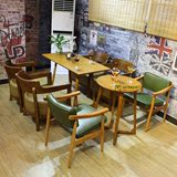 美式实木围椅 咖啡西餐厅桌椅组合 热卖奶茶甜品店复古2人实木桌