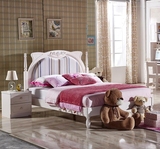 现代儿童床女孩 1.2米1.5米粉色公主床实木卧室组合田园床带靠背